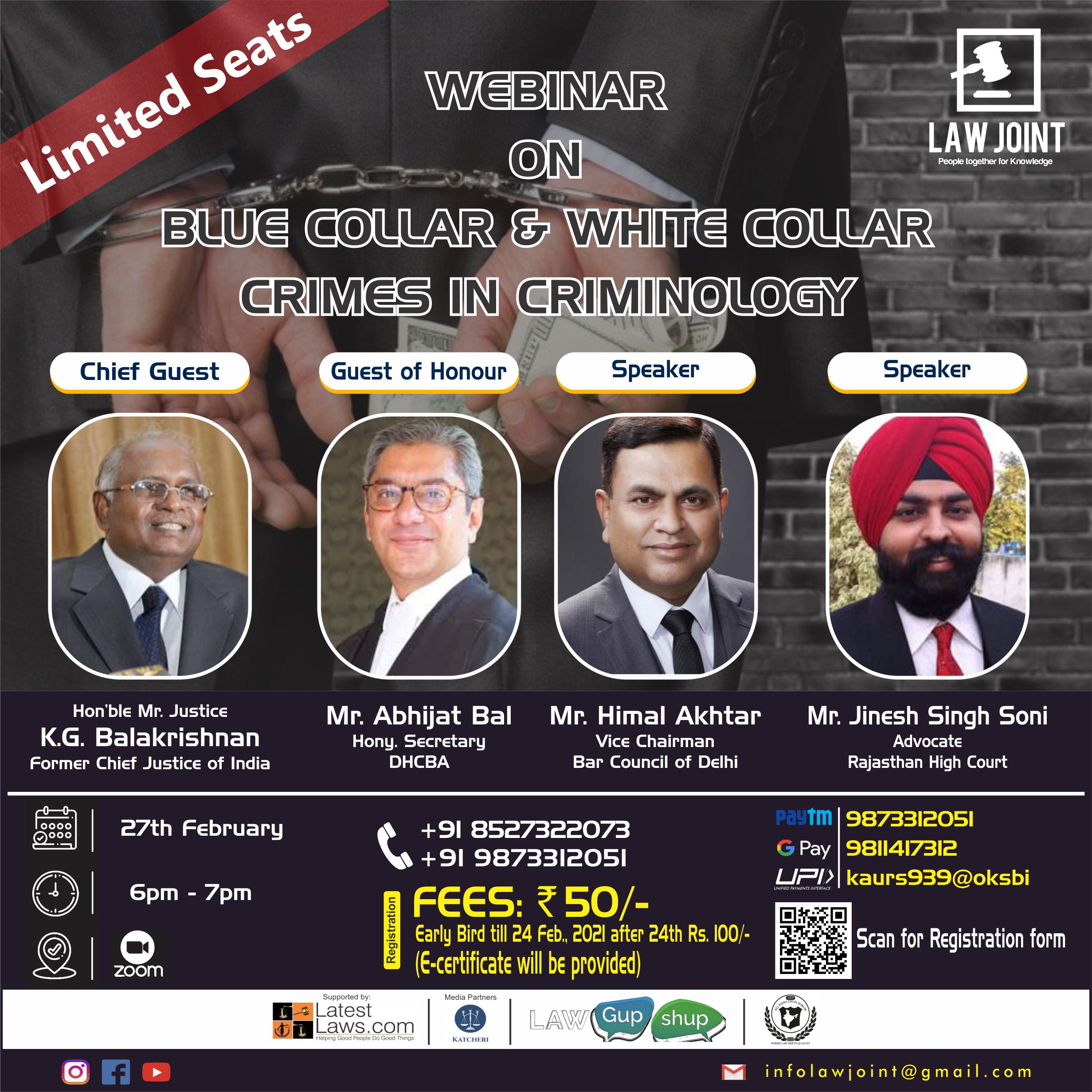 LAW JOINT IS ORGANIZING A WEBINAR ON BLUE COLLAR & WHITE COLLAR CRIMES REGISTER NOW!!