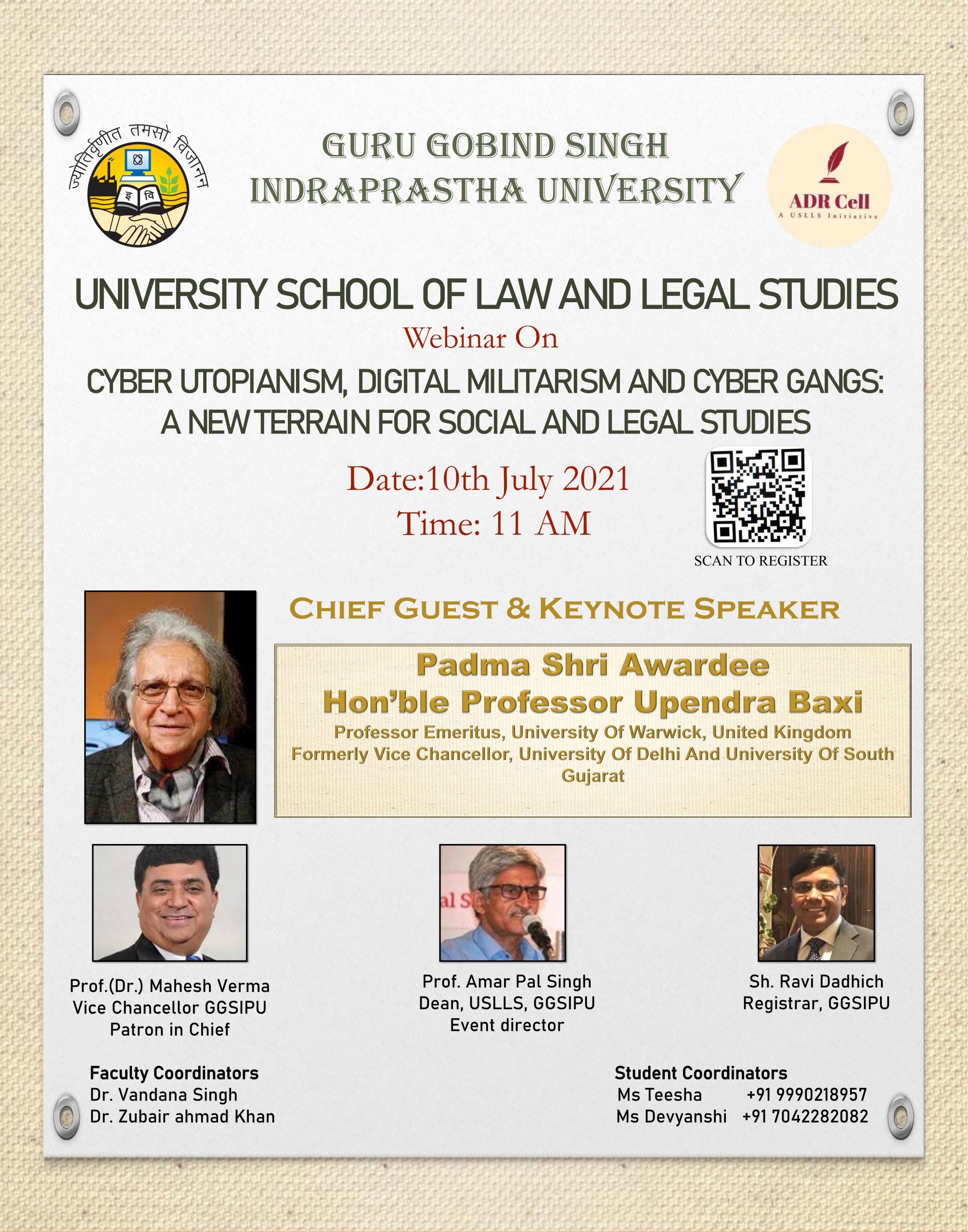 UNIVERSITY SCHOOL OF LAW & LEGAL STUDIES’S WEBINAR ON CYBER UTOPIANISM
